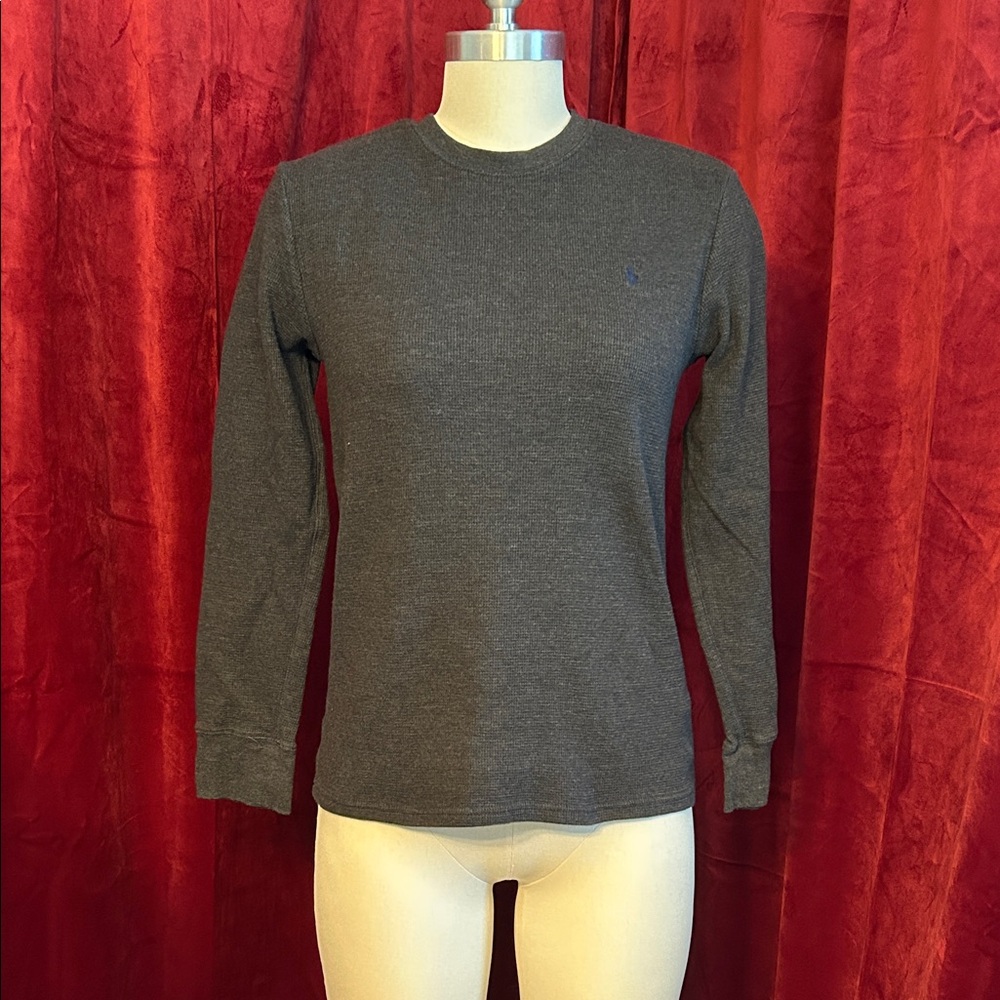 Polo Ralph Lauren Charcoal Waffle-Knit Cotton Long Sleeve Tee